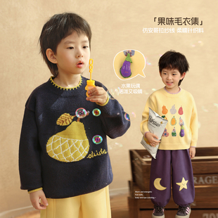 小o宝okids男童 上衣圆领保暖舒适卡通可爱活泼色彩个性毛衣