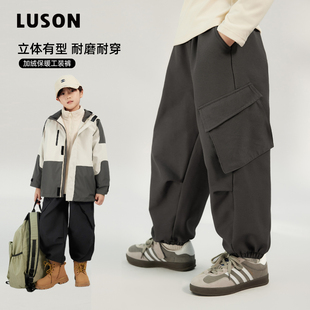 小o宝okids男童加绒工装裤款2025冬季新款长裤大童冬装 LZK94003