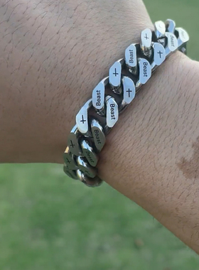 beast钛钢刻字古巴链手链男高级感银百搭手圈嘻哈个性手环情侣款