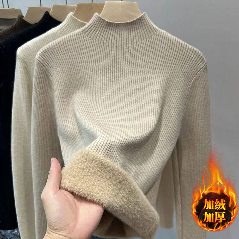 半高领加绒加厚女士毛衣