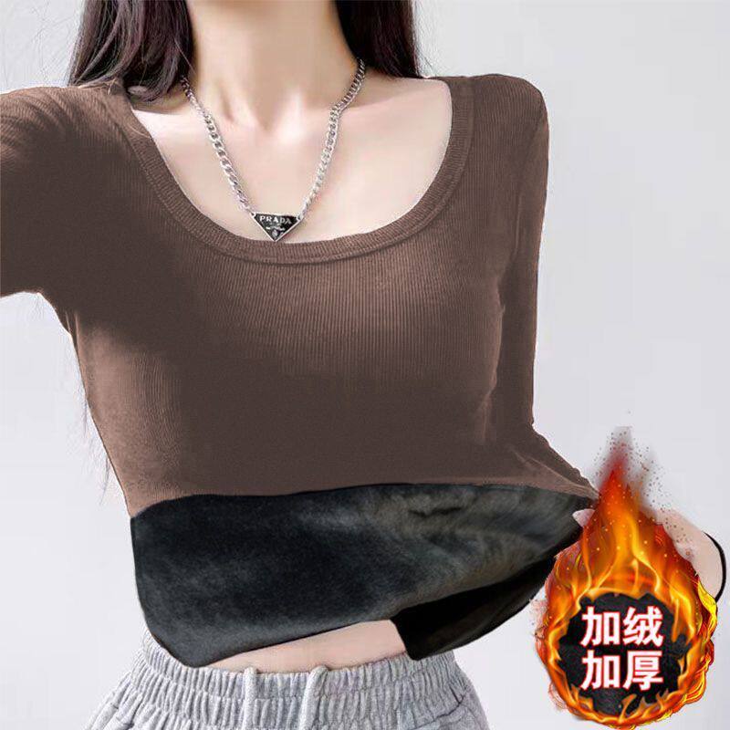 冬保暖长袖打底衫女加绒