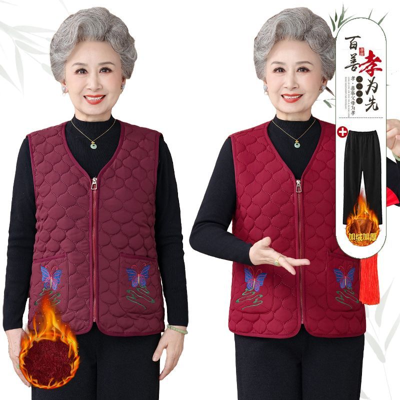 中老年加绒棉马甲女冬奶