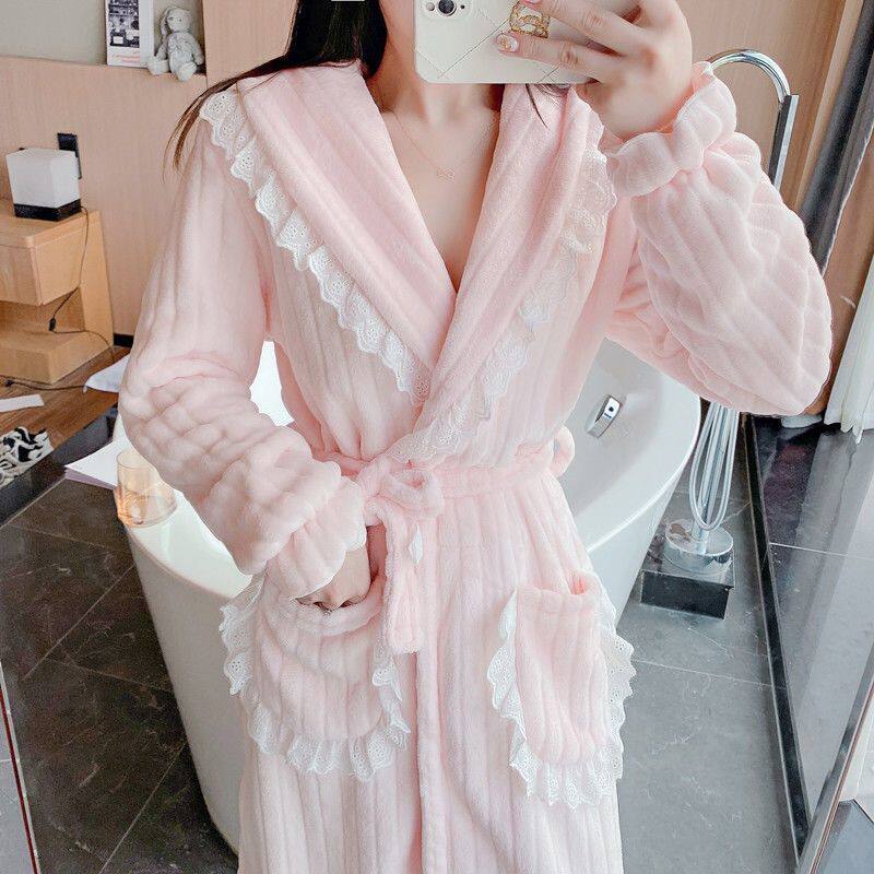 睡袍女冬长款加厚加绒法