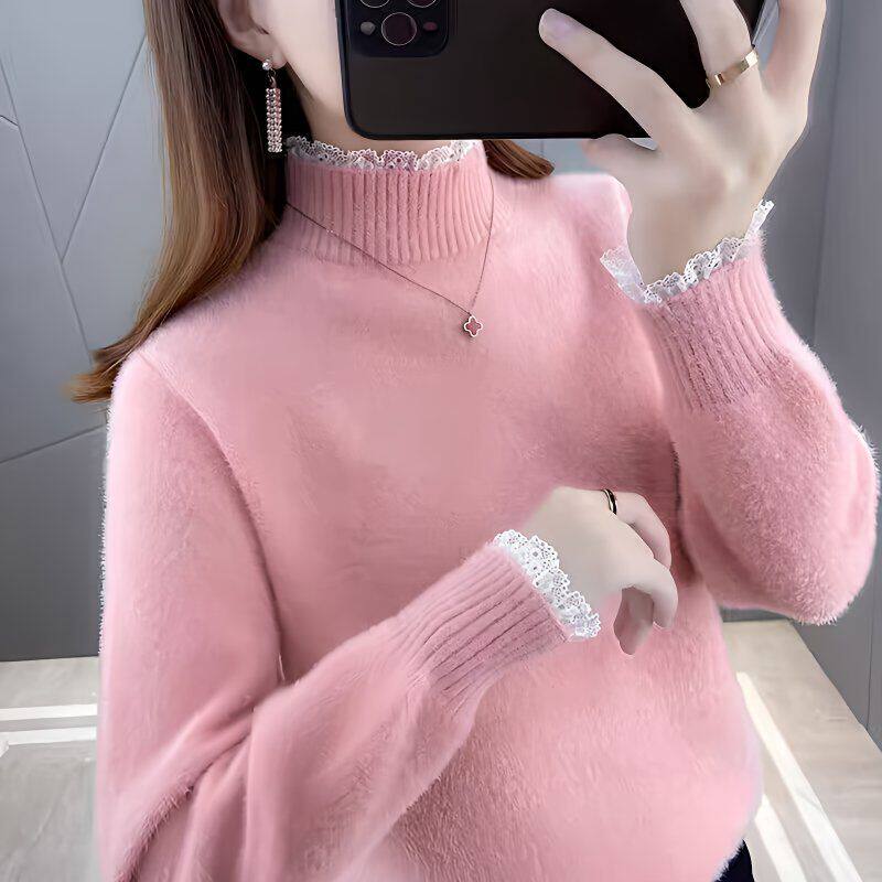 加绒加厚水貂绒毛衣女秋