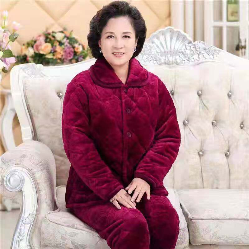 中老年加厚睡衣女夹棉珊