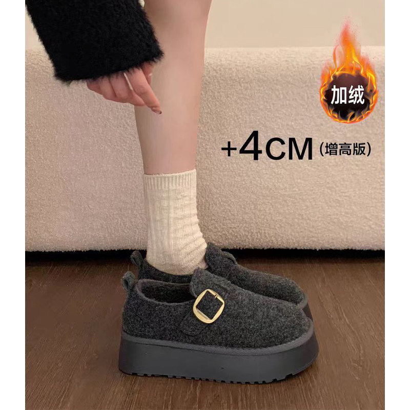 韩版厚底毛呢勃肯鞋女2025新款冬季加绒松糕棉鞋厚底深灰色增高鞋,女鞋,松糕（摇摇）鞋,淘宝优惠券,粉丝福利购,淘宝优惠卷