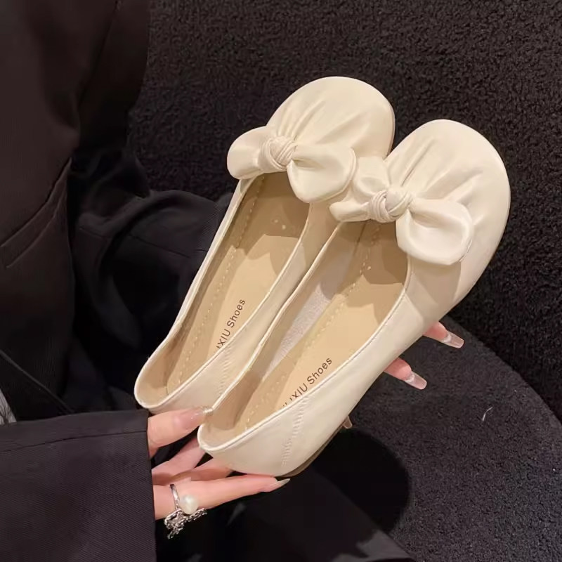 单鞋女2026新款春秋夏季平底浅口仙女鞋温柔风一脚蹬豆豆鞋蝴蝶结