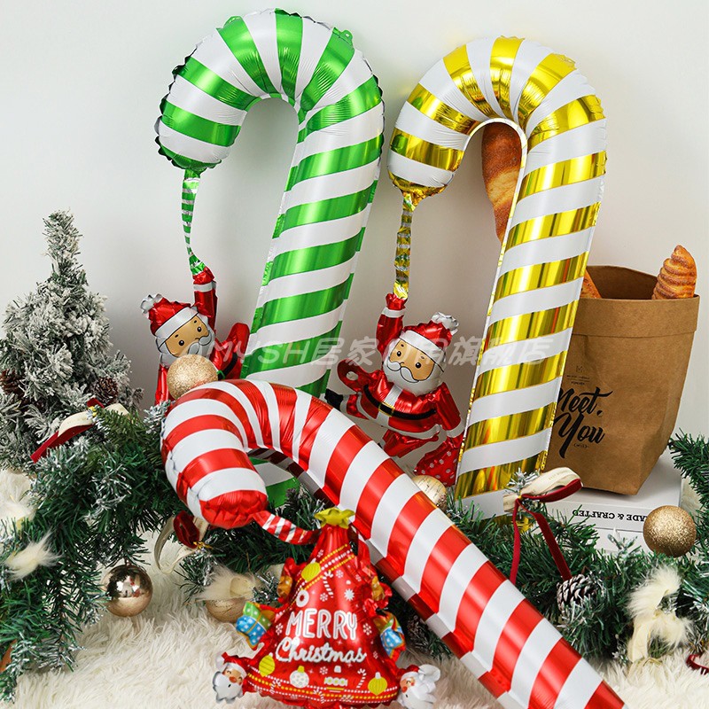 圣诞大号拐杖气球幼儿园商场超市装饰学生圣诞节礼品手持玩具礼物