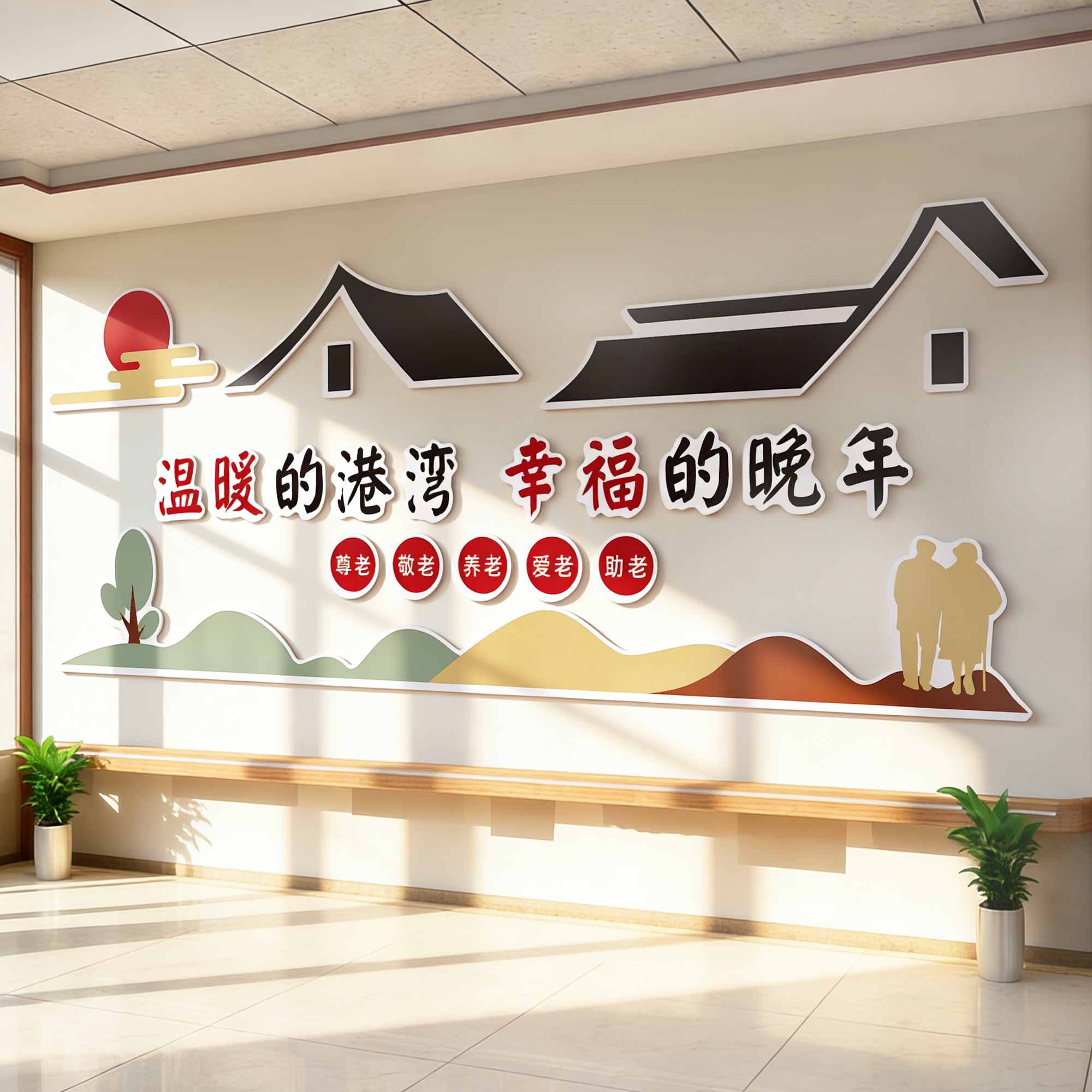 养老院文化墙贴老年活动中心背景墙氛围布置装饰敬老院贴纸挂画QT,家居饰品,软装墙贴,淘宝优惠券,粉丝福利购,淘宝优惠卷