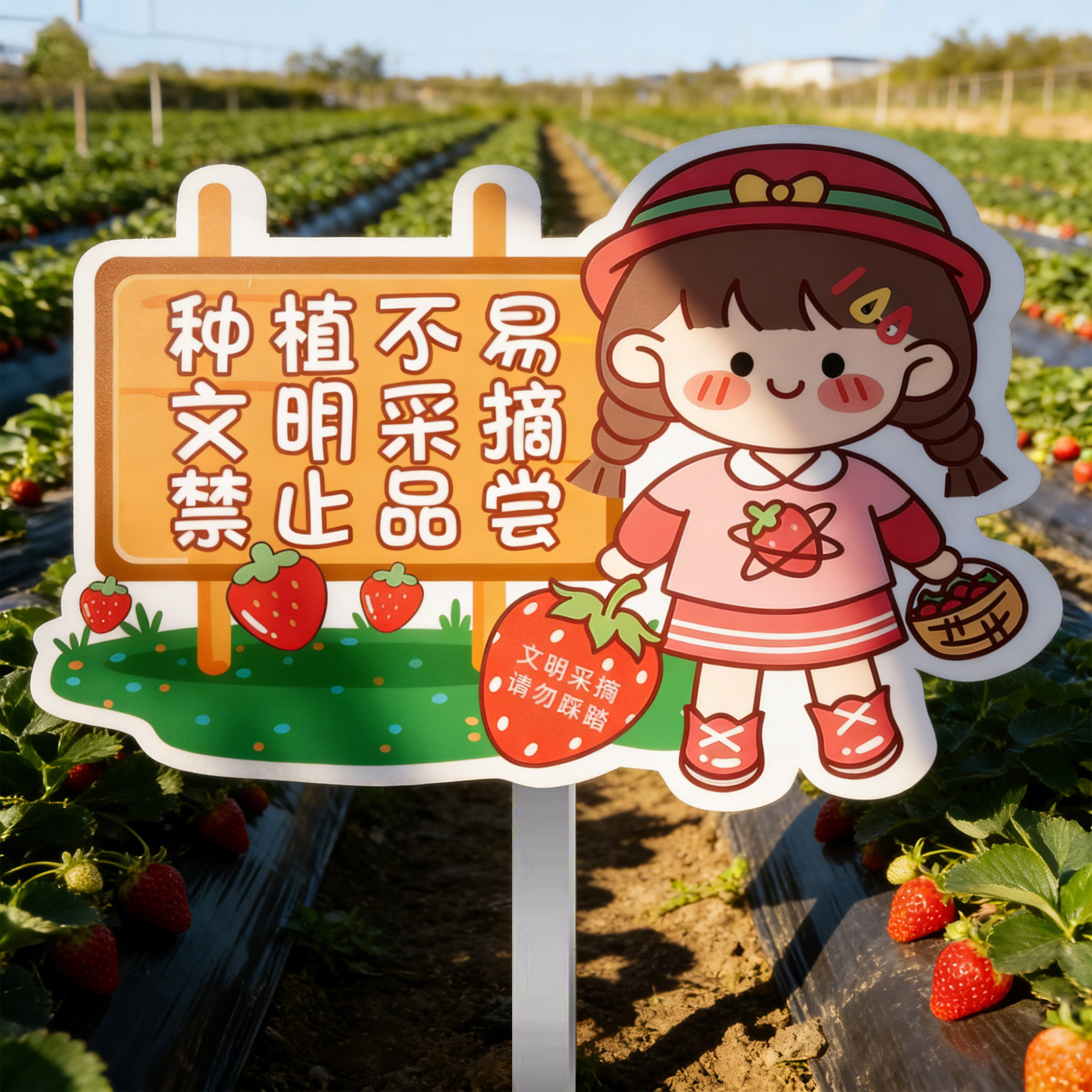 草莓园提示牌谢绝品尝警示花草牌绿化草地公园文明采摘可悬挂插hb