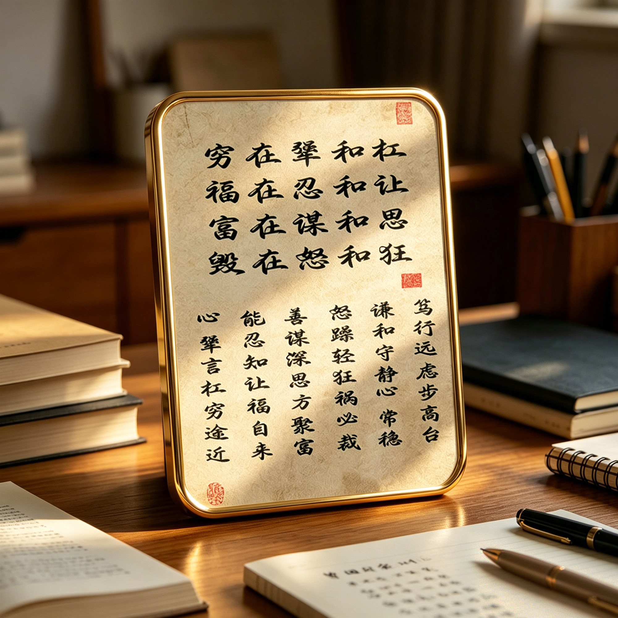 穷在犟和杠福在忍和让摆件字画励志书法摆台书房办公室装饰框画QT