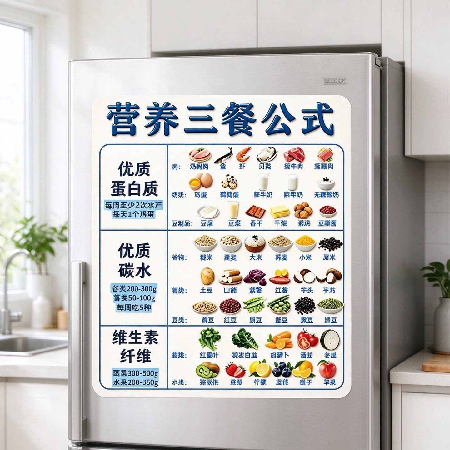 亚克力磁吸冰箱贴营养三餐公式减肥食谱挂图一日三餐计划表大体重