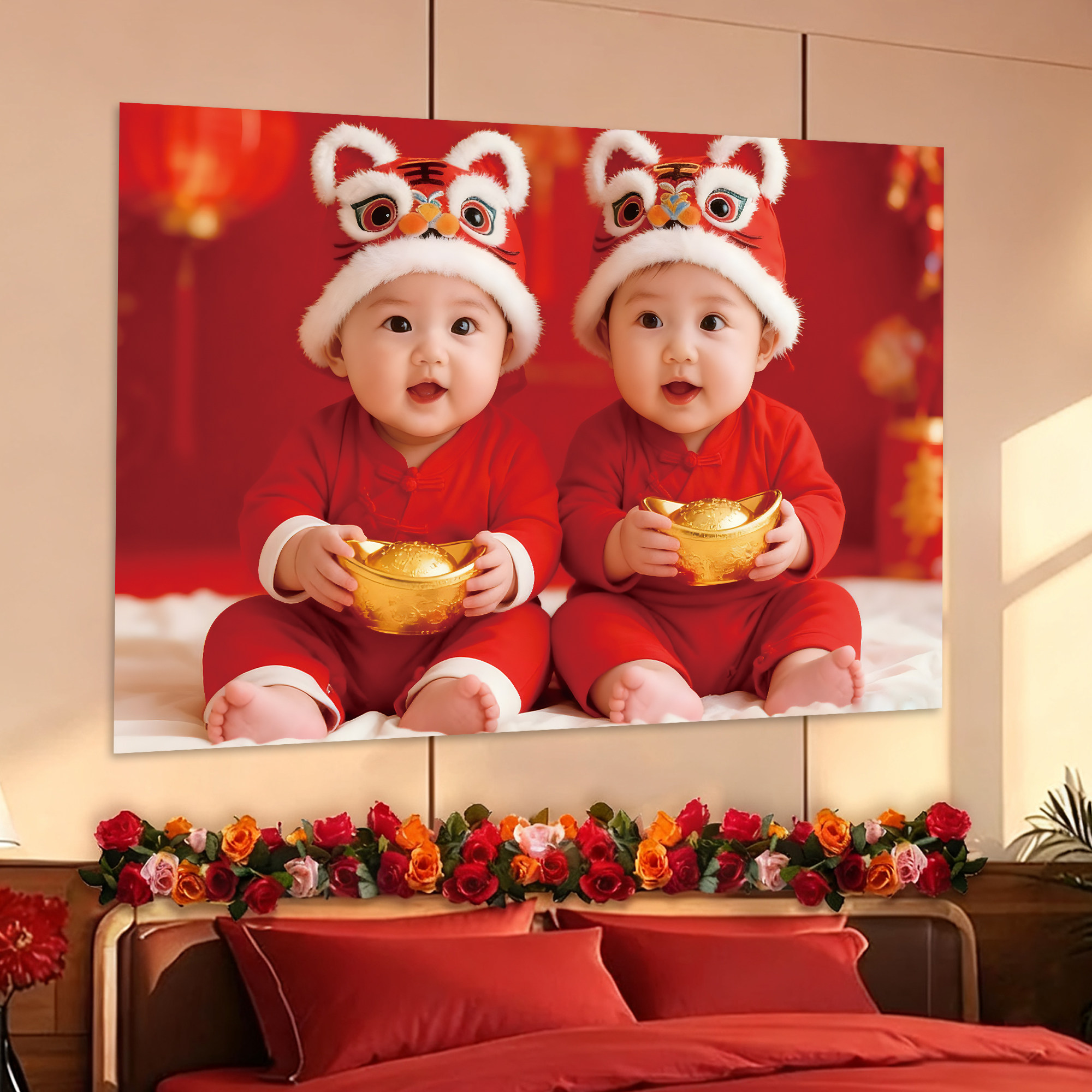 宝宝画送子图龙凤胎卧室娃娃婚房福娃画报金童玉女门墙贴纸挂画hb,玩具/童车/益智/积木/模型,宝宝海报/胎教海报,淘宝优惠券,粉丝福利购,淘宝优惠卷