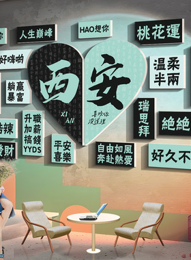 我爱城市地标贴纸露营风墙面装饰烧烤店奶茶店网红打卡拍照区布置