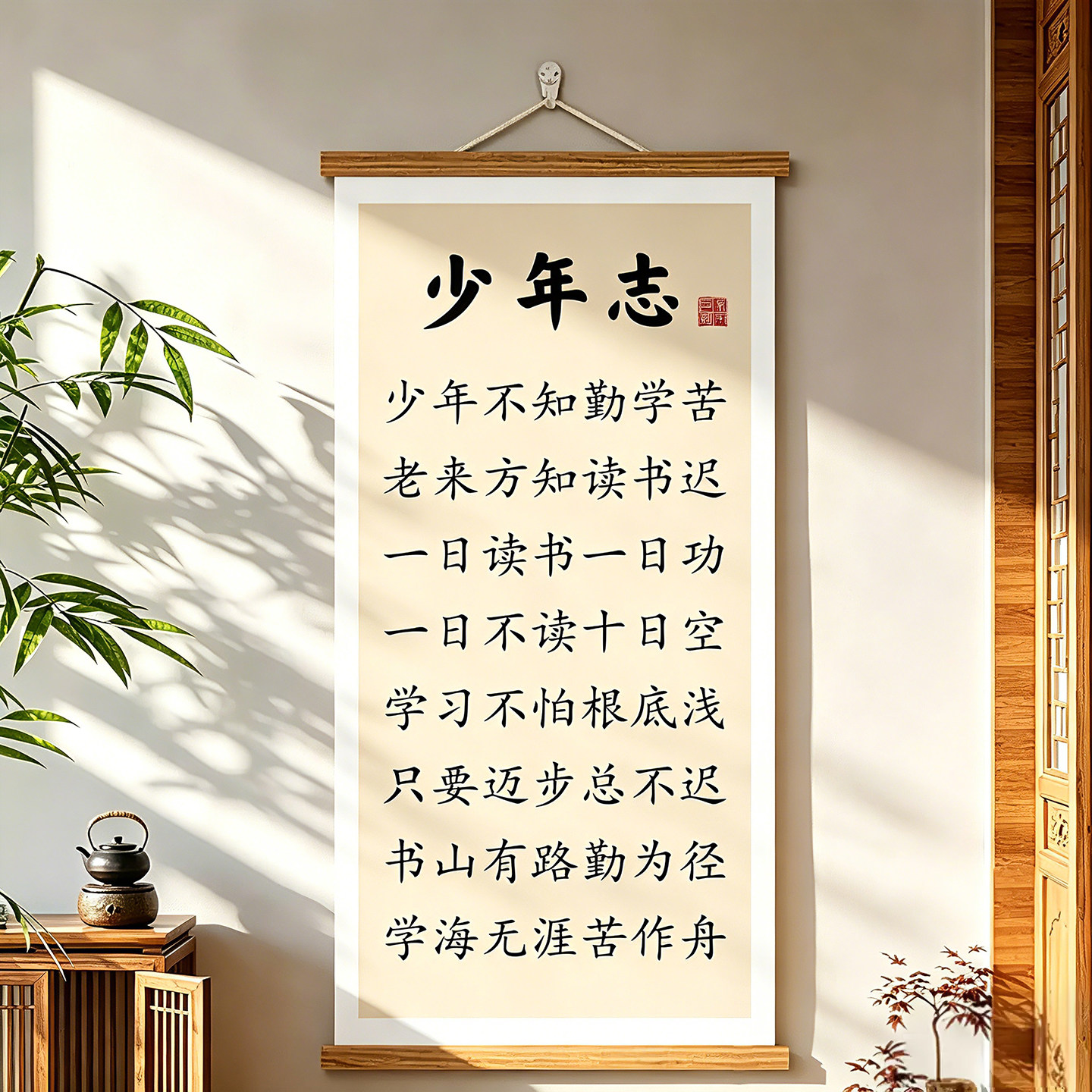 少年志字画书法字画家规家训挂画书房客厅学生励志劝学标语卷轴画
