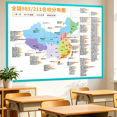 高三搬楼教室布置名校目标墙贴高中励志985211双一流高校分布图QT