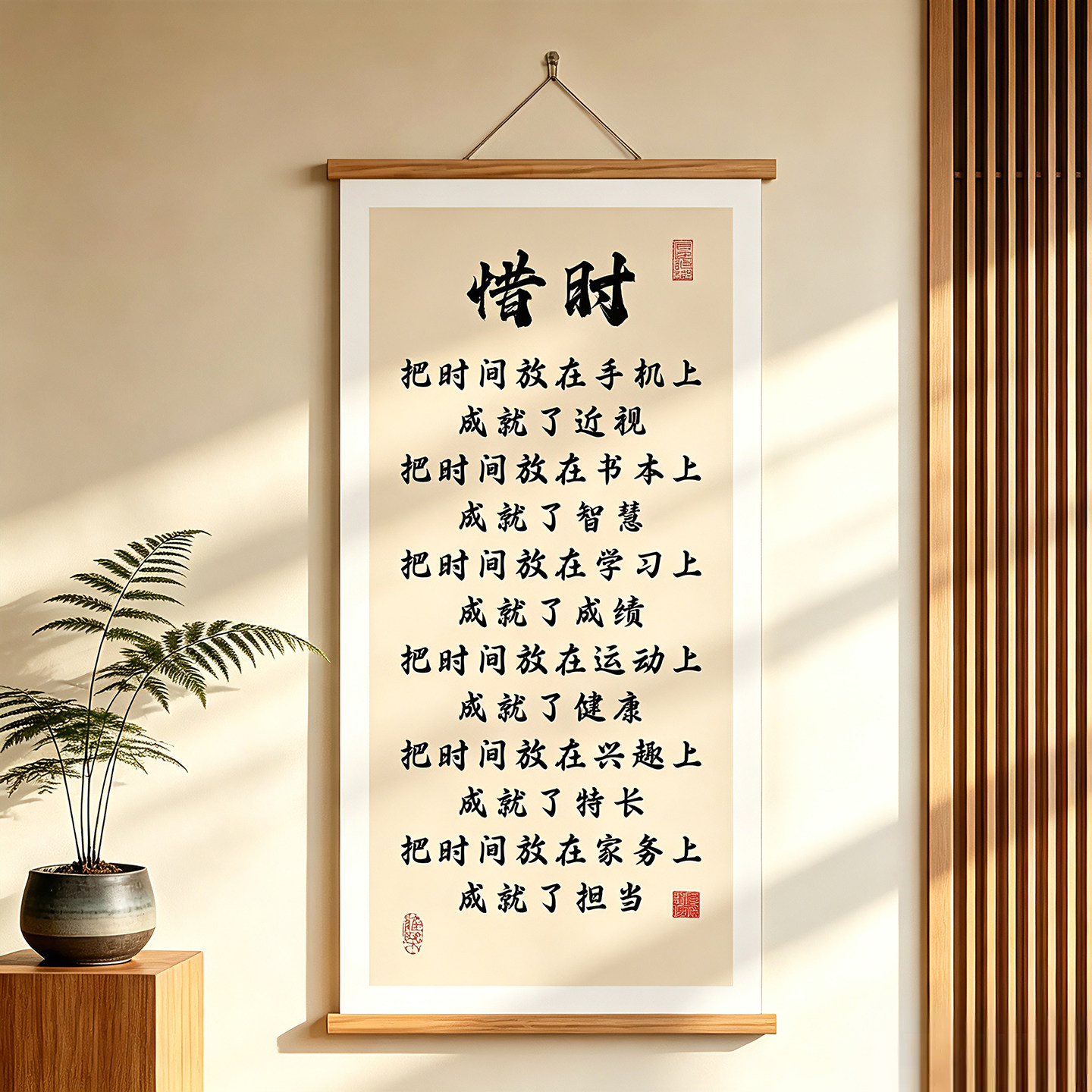 惜时挂画卷轴书法字画励志珍惜时间自律学生书房办公室玄关装饰画