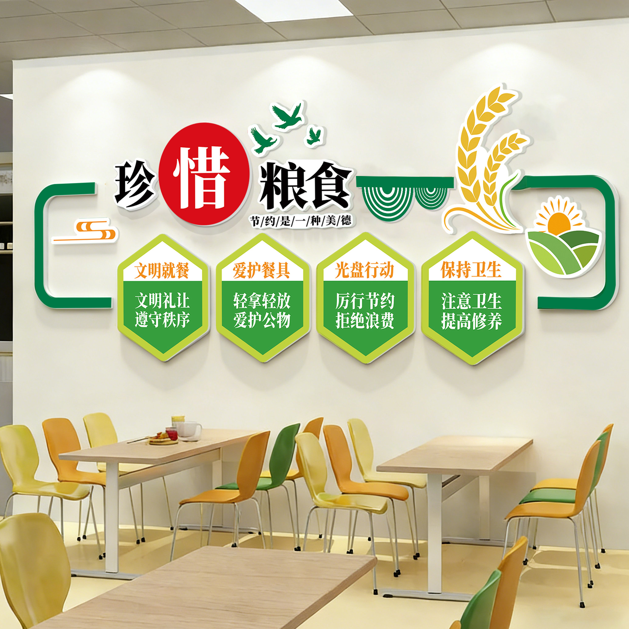 食堂文化墙贴纸珍惜节约粮食职员工快餐厅布置装饰光盘行动标语QT,家居饰品,软装墙贴,淘宝优惠券,粉丝福利购,淘宝优惠卷