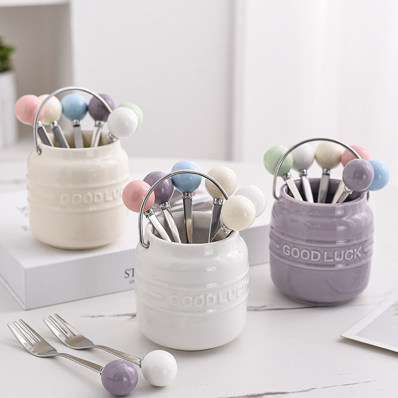 ins水果叉套装甜品叉子收纳罐儿童304不锈钢水果签创意ktv小叉子,餐饮具,水果叉/水果签,淘宝优惠券,粉丝福利购,淘宝优惠卷