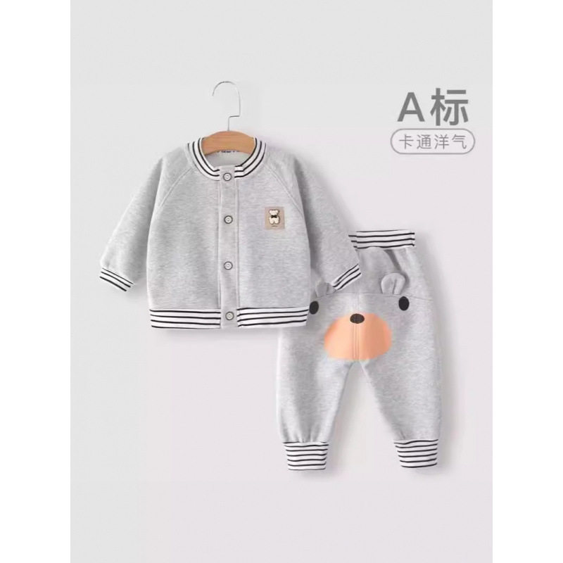 春秋男女宝宝单层套装卡通条纹