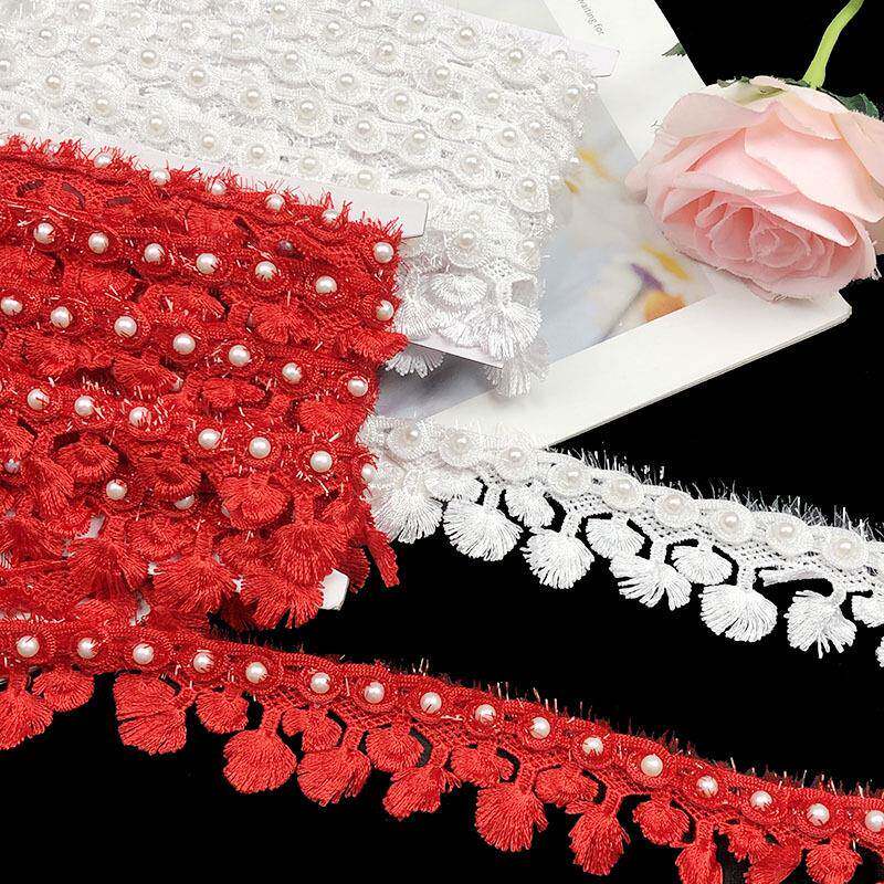 现货手工钉珠花边 DIY服装辅料欧根纱刺绣花边立体小花朵花边lace