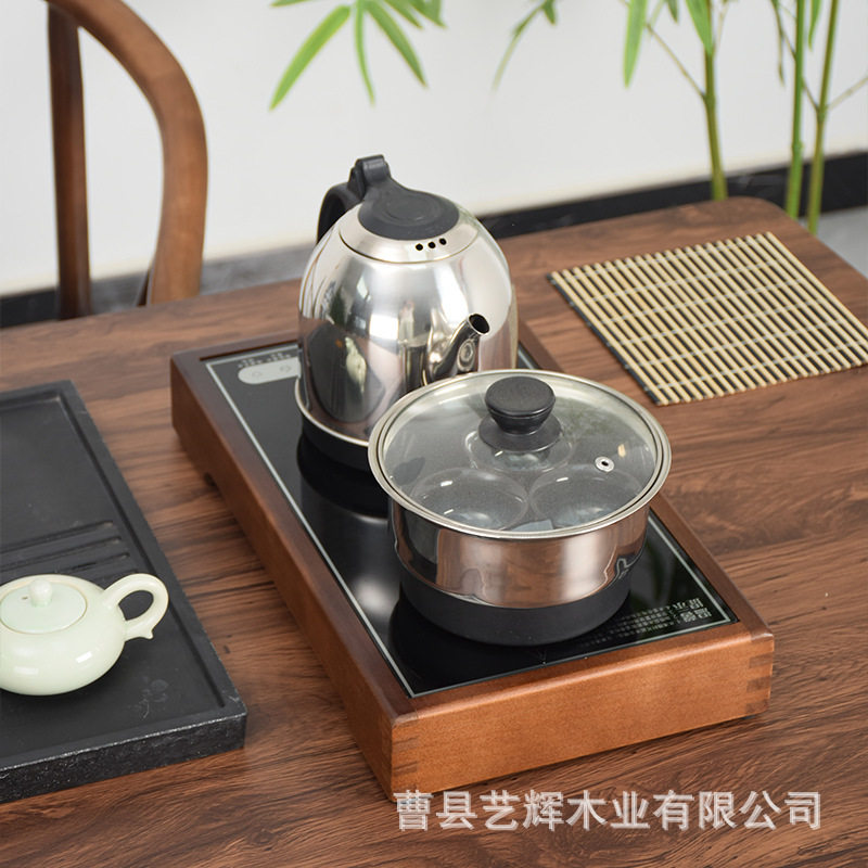 现货松木电热水壶镶嵌框茶台底座烧水壶木框底座现代客厅简约支架