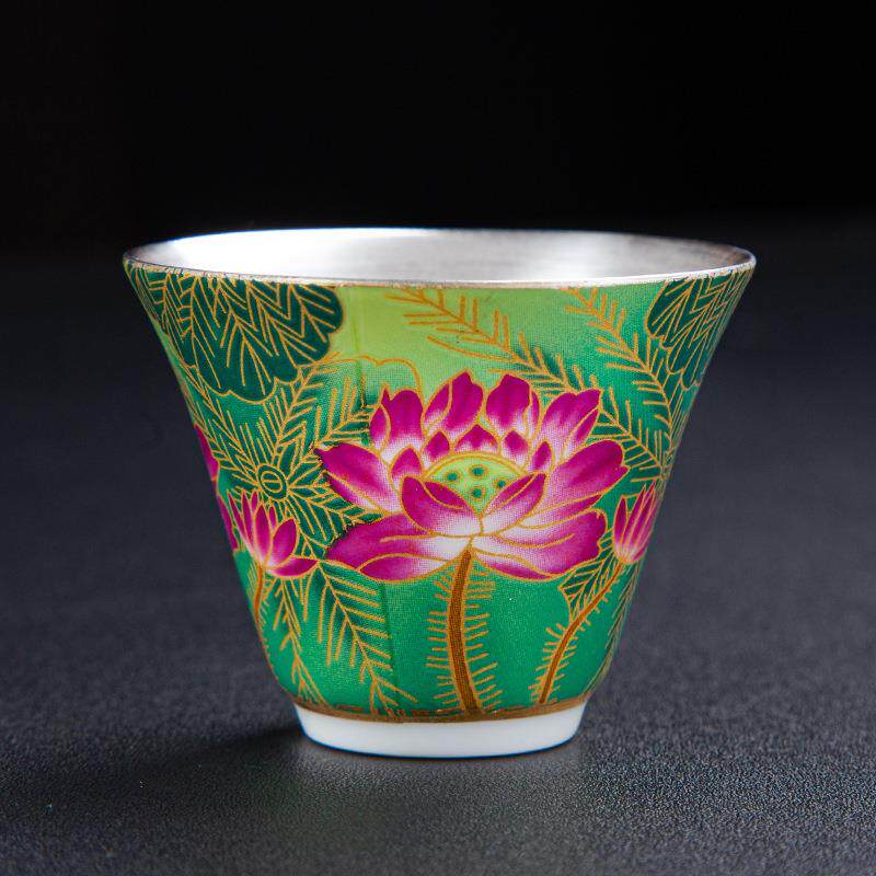日式茶杯鎏银珐琅彩品茗杯功夫茶具主人杯女单个粉彩小号个人单杯