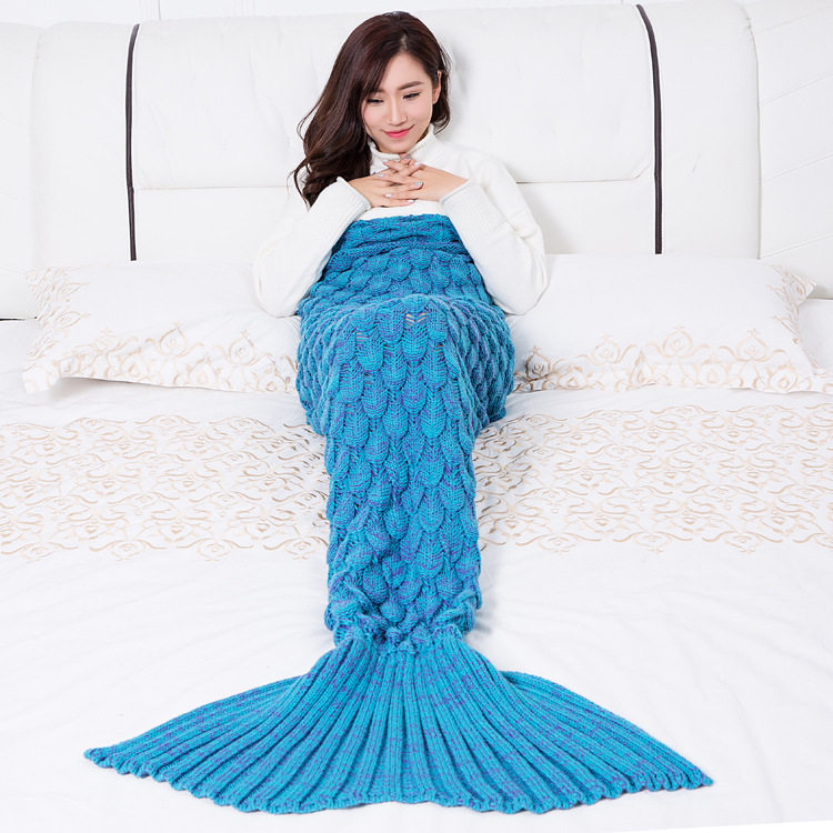 INS婴儿摄影美人鱼毯子鱼鳞针织