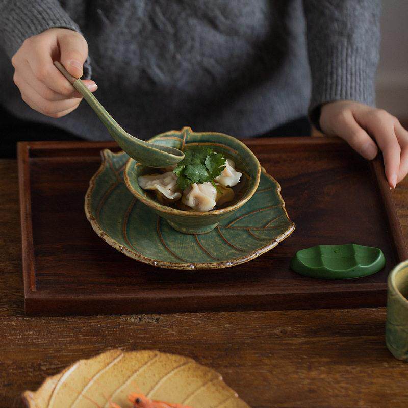 日式粗陶餐具釉下彩纯色陶瓷碗家用米饭碗酒店餐厅创意摆台凉菜盘