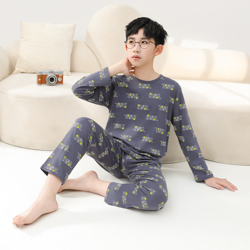 儿童睡衣男孩中大童纯棉长袖家居服薄款夏季空调服新款宝睡衣套装