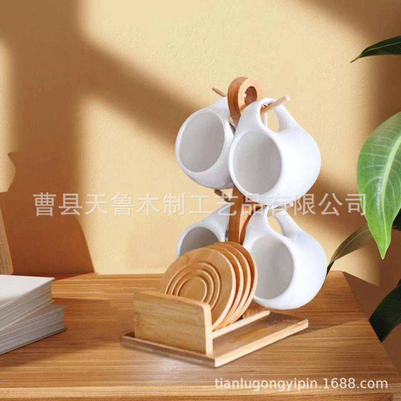 木质咖啡杯垫套装咖啡杯马克杯收纳架水杯茶具挂架水杯垫隔热垫