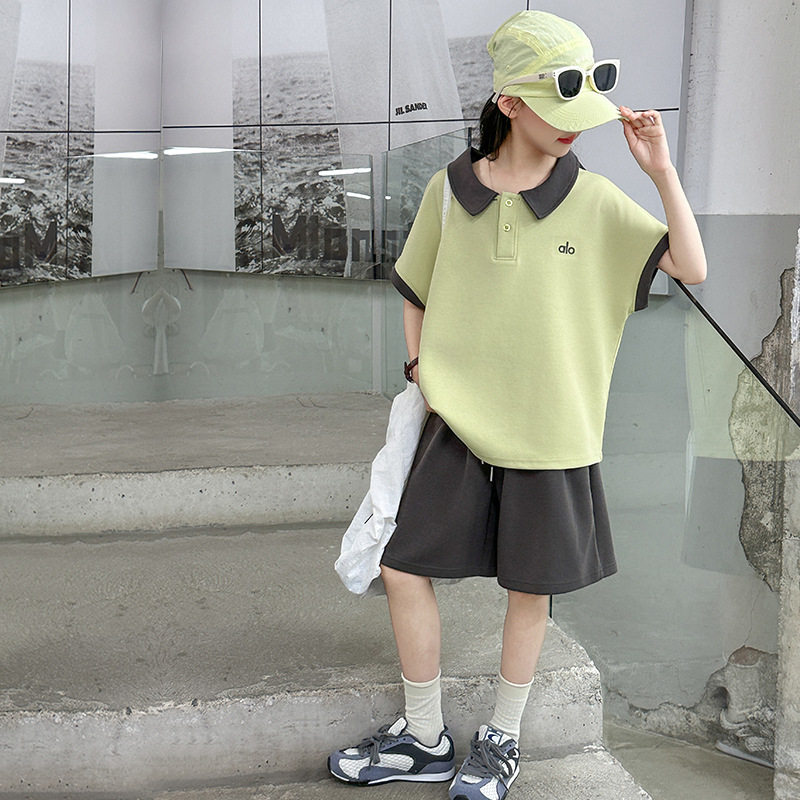 女童夏季韩版休闲polo短袖T恤短裤套装中大童女孩洋气儿童夏装T恤