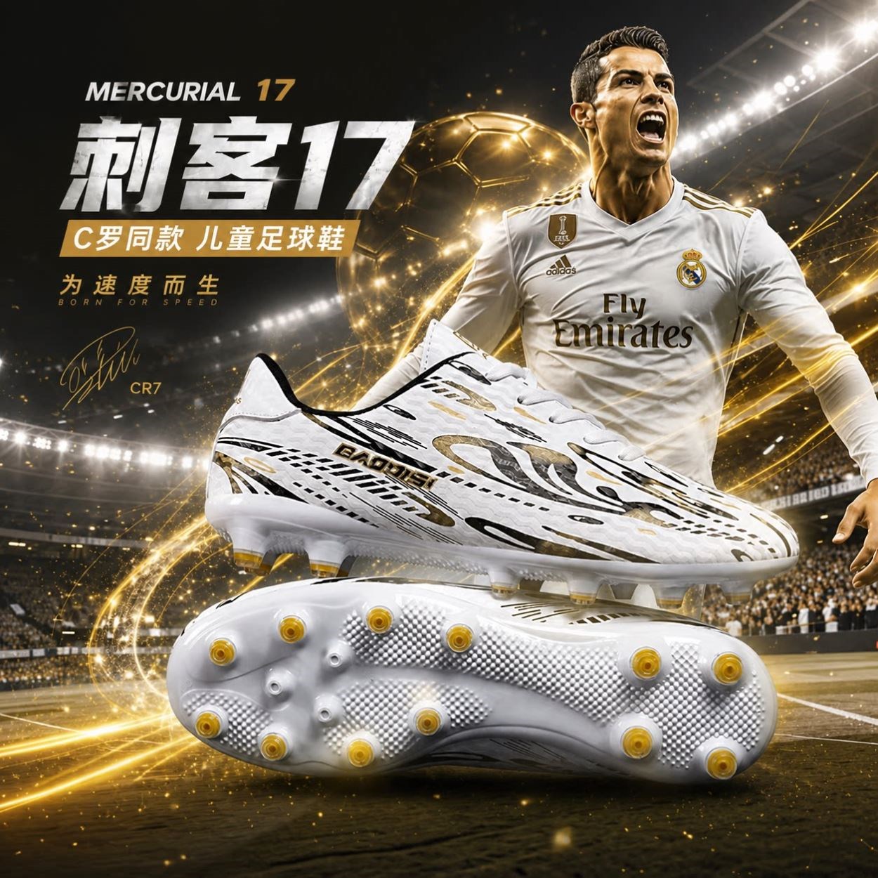 刺客17C罗儿童足球鞋男童鞋子2026款TF碎钉系带训练鞋大童运动鞋