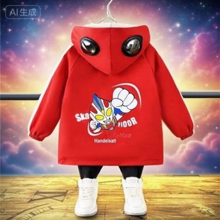 男童蜘蛛侠冲锋衣亮灯正版2025春秋款女童奥特曼加绒亮灯眼镜外套