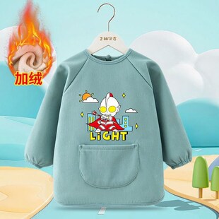 正版奥特曼罩衣赛罗男女童防脏罩衣画画防水围裙羽绒服吃饭反穿衣