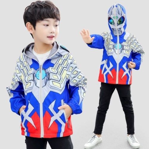 男童赛罗中大童外套衣服2025新款亮灯卡通中小童连帽迪迦薄款风衣
