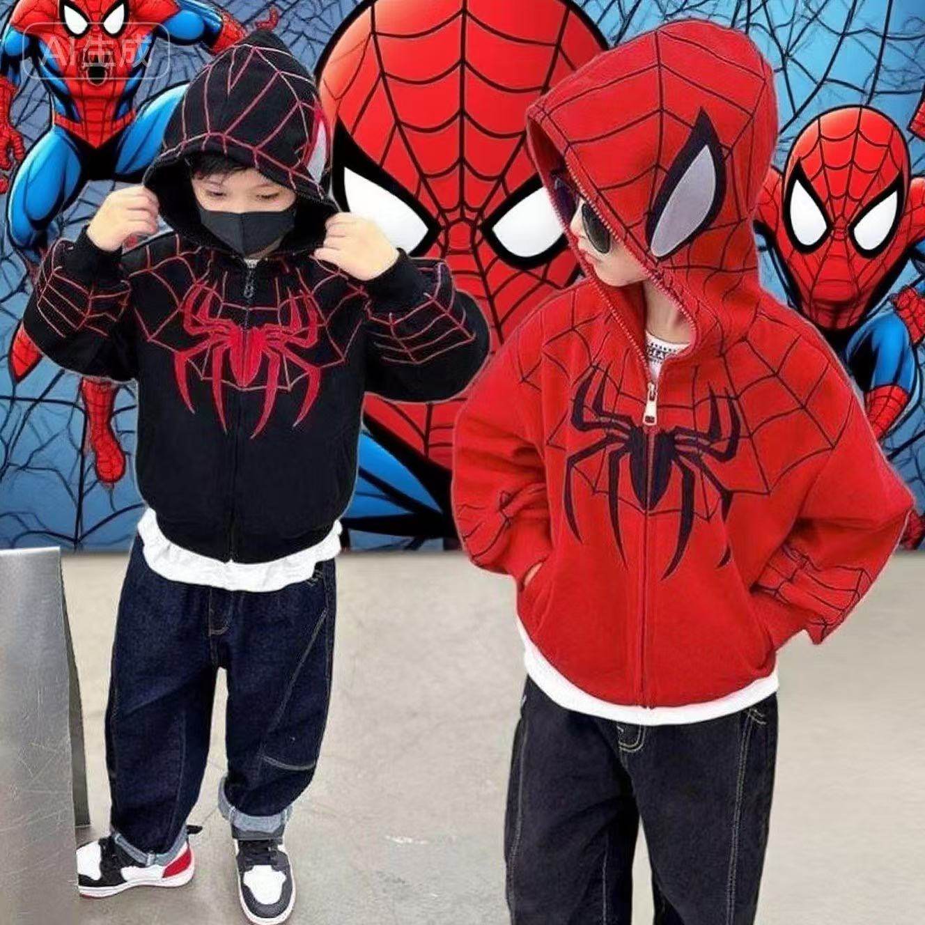 超凡蜘蛛侠卫衣纯棉3-6加绒男童连帽外套2025新款中大童洋气上衣