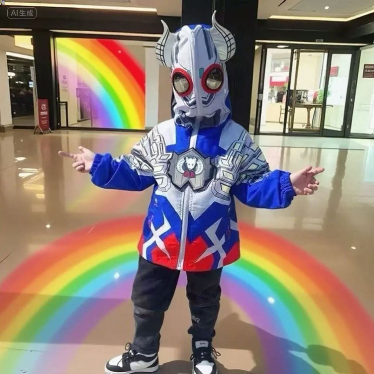 迪迦加绒奥特曼儿童冲锋衣连帽款式宝宝亮灯洋气上衣卡通男童外套