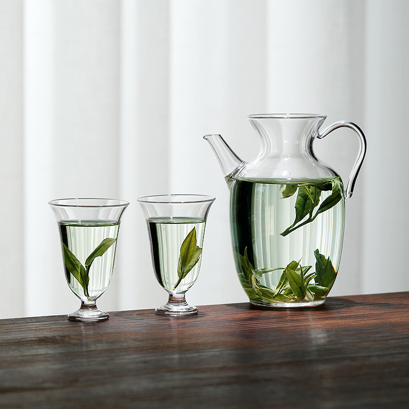玻璃耐热小茶杯功夫茶主人杯创意高脚品茗杯耐热高颜值泡绿茶杯子