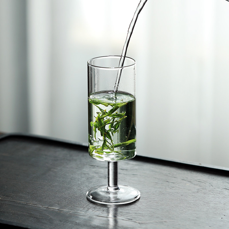 绿茶高脚杯玻璃功夫茶杯猴魁高脚泡茶杯创意耐热个人泡绿茶杯单杯