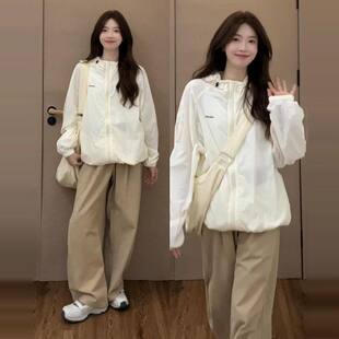 杏色薄款防晒衣外套女夏季2025年新款户外运动宽松连帽防晒服上衣