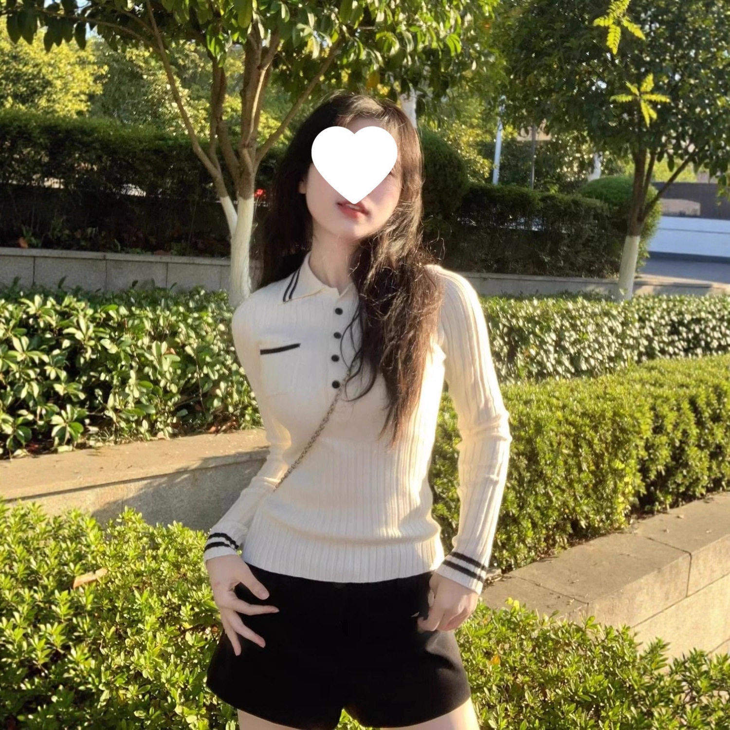 白色polo领针织打底衫女秋秋超好看学院风可外穿毛衣慵懒内搭上衣