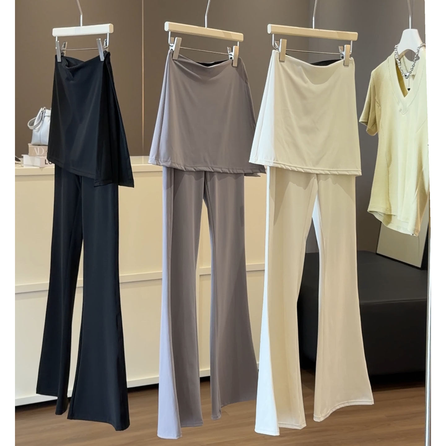 假两件屁帘瑜伽微喇裤女夏外穿2026新款高腰运动健身裤灰色喇叭裤