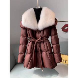 感时尚 今年流行 毛领红棕色羽绒棉服外套女 新款 冬季