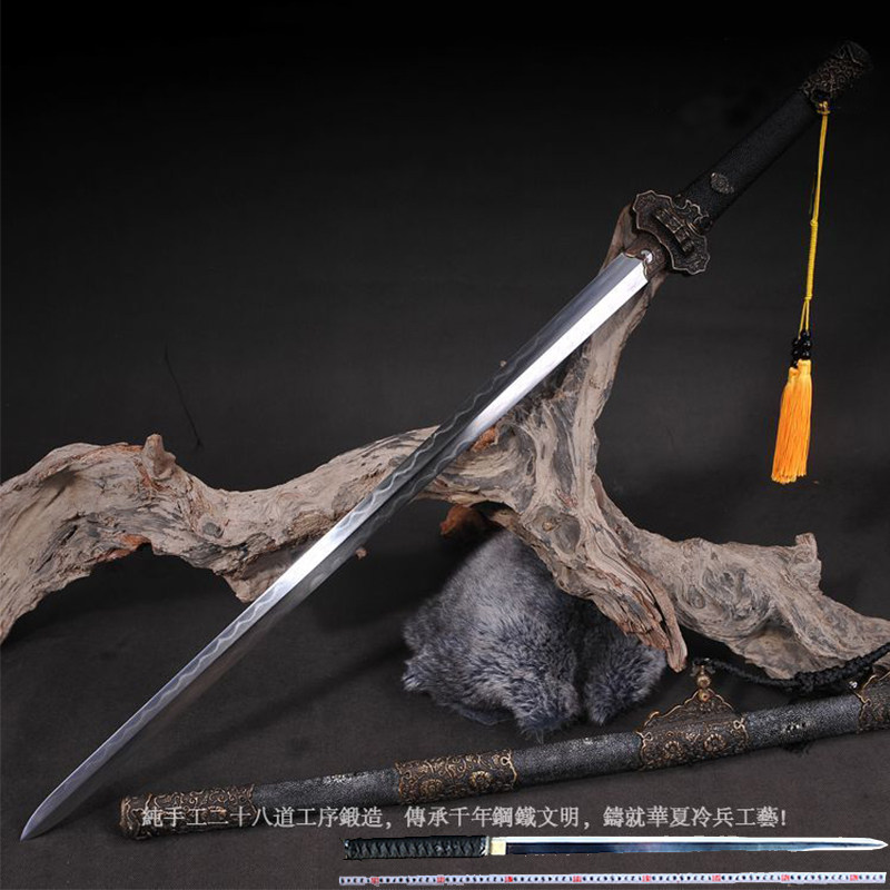高档龙泉折叠锻打宝剑纯铜装百炼花纹钢真鱼皮剑鞘豪华唐剑未开刃