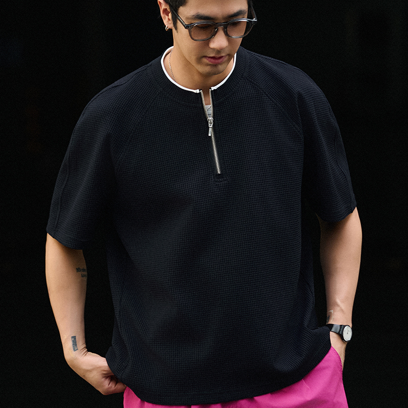 TANOXI索罗娜华夫格假两件短袖