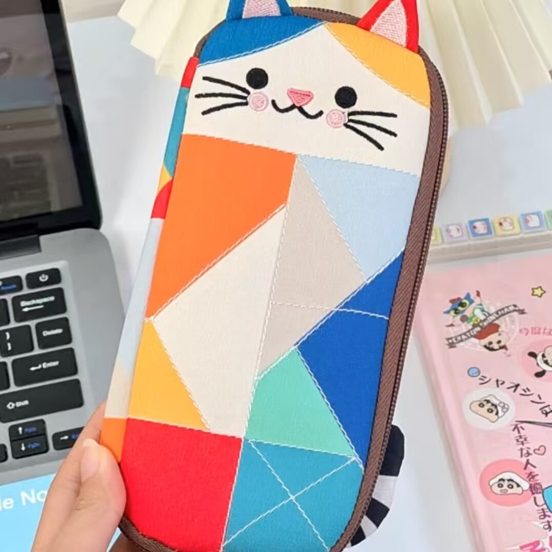 拼图小猫笔袋卡通可爱学生文具收纳袋彩色拉链笔盒笔袋女孩小学生