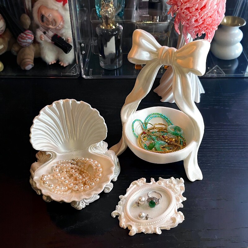 后现代轻奢3D打印蝴蝶结饰品收纳盘家居装饰少女ins风高级收纳盒
