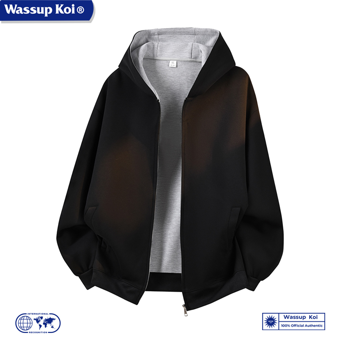 WASSUP KOI联名美式休闲运动卫衣男秋季新款开衫上衣带帽纯色外套