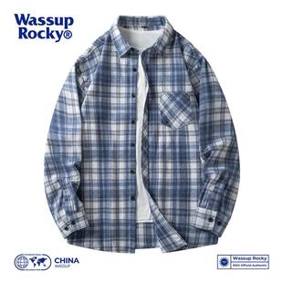 WASSUP ROCKY日系复古格子衬衫男士秋冬加绒百搭衬衣宽松休闲外套